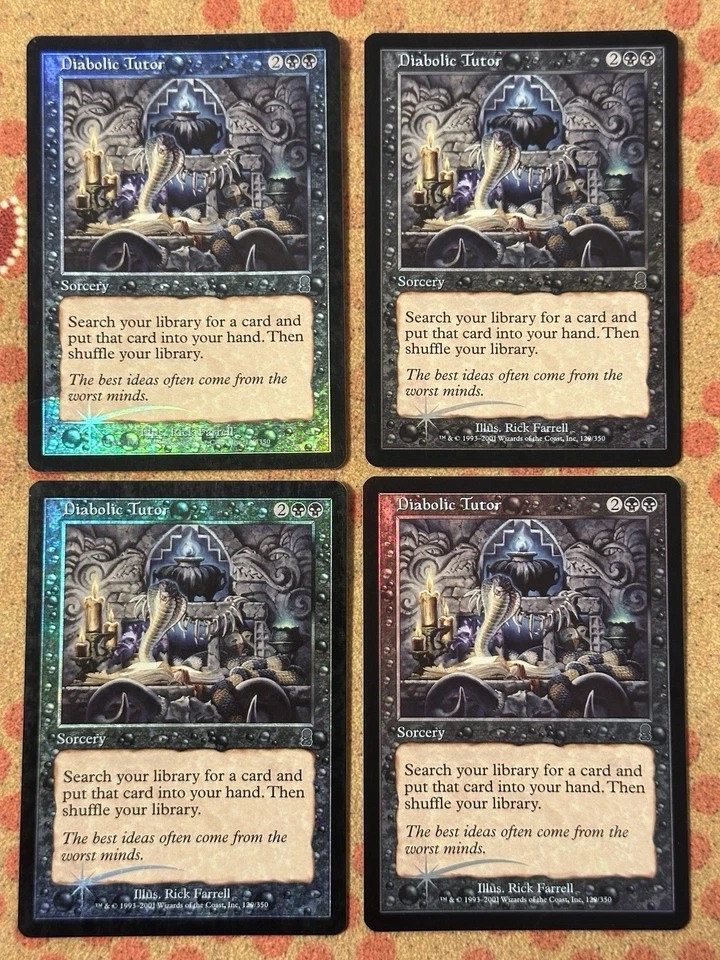 MtG: Playset of 4 x Odyssey Foil Diabolic Tutor - 3 NM, 1 Damaged - Image 1 of 4