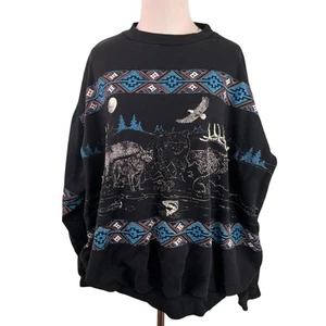 Vintage 90's Wilderness Bear Elk Wolf Deer Southwestern Sweatshirt Size XXL - Bild 1 von 8