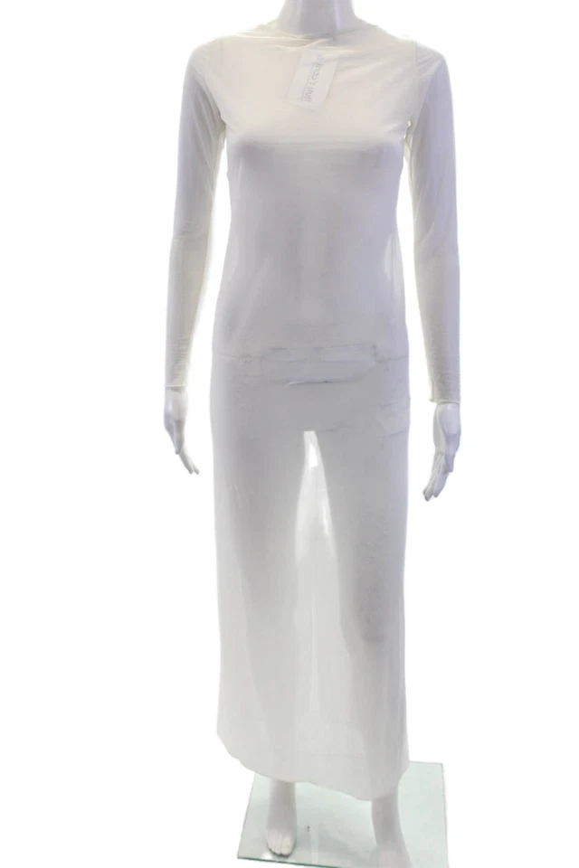 Дизайнерское женское макси-платье белое с длинным рукавом на шнурке пляжное размер S - Изображение 1 из 4
