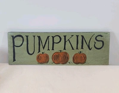 Rustic Hand Painted PUMPKINS Sage Wooden Hanging Sign 17.5"x6" FALL AUTUMN NEW - Image 1 of 4