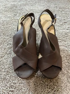 Jessica Simpson Colavita Peep Toe Platform Wedge Sandals Womens 7.5 Brown Cork - Picture 1 of 8