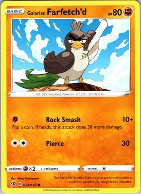 Galarian Farfetch'd 094/192 Common Regular SWSH02: Rebel Clash LP - Image 1 of 2