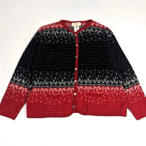 Cárdigan Suéter De Colección Tally-Ho Talla XL Rojo Negro Folclórico Nórdico Vacaciones de Navidad - Imagen 1 de 6
