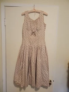 50s Handmade Cotton Summer Dress Drop Waist Full Skirt Sleeveless 36 - Picture 1 of 10