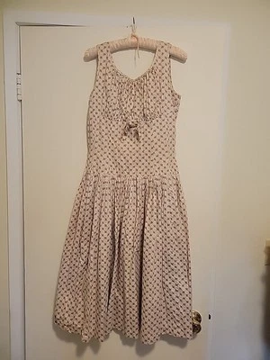 50s Handmade Cotton Summer Dress Drop Waist Full Skirt Sleeveless 36 - Image 1 of 4