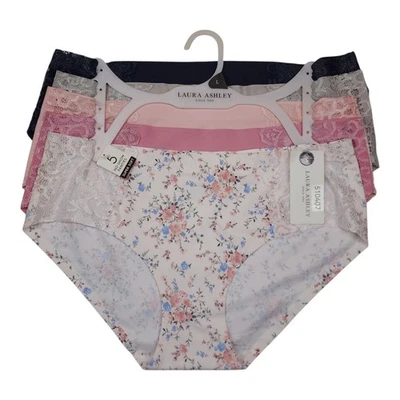 Laura Ashley 5-Pack No-Show Panties L Super Soft Lace & Floral Design Navy Pink - Image 1 of 4