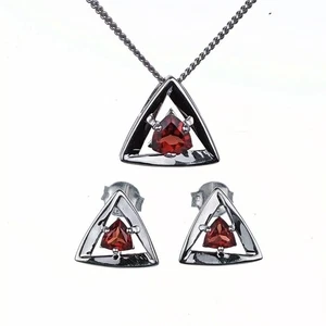 Natürliches Granat Set Halskette Ohrringe Sterlingsilber Ohrstecker Rot Billion Geschenk - Bild 1 von 12
