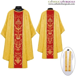 NEW Yellow Gold Gothic Vestment and Stole set with IHS Embroidery, Casula, Casel - Imagen 1 de 1