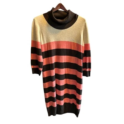 Vestido Suéter Escada Sport Mujer XL Rayas Cuello Alto Coral Negro Beige Lana Foto 1 de 4