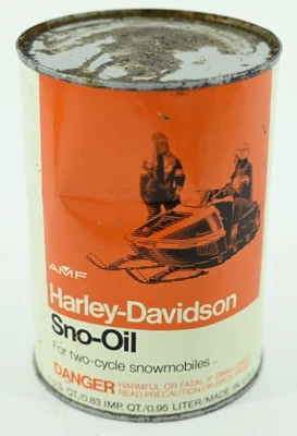 Vintage RARE Harley Davidson Two Cycle Sno-Oil Snowmobile Oil Can Full - Image 1 of 4