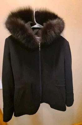 Vintage Black Forecaster Platinum Wool Blend Fox Fur Hood Coat Jacket Zip 12 - Image 1 of 4