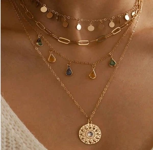 Zara Chapado en Oro 18K Boohoo 4 Capas Collar Cadena y Joyas Monedas Colgante Moneda - Imagen 1 de 6