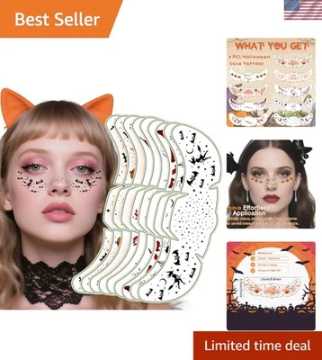 9 Pack Halloween Face Tattoos - Waterproof Black Bat Freckles for Kids & Adults - Image 1 of 4