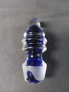 Blau GLAS KRISTALL KARAFFE ERSATZ STOPFEN SCHWER 4 1/2" massiv gerippt - Bild 1 von 6
