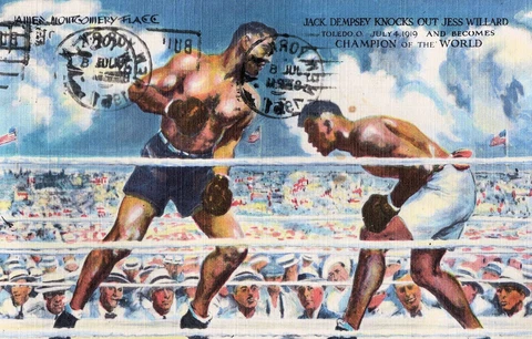 Jack Dempsey Knocks out Jess Willard 1919 Championship 1961 Postcard Cover