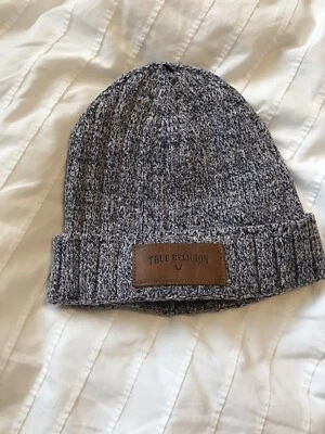 New Auth True Religion Unisex Beanie Hat Big Front Written logo Gray Blue $135 Foto 1 de 4