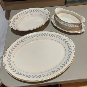 Syracuse China Old Ivory Sherwood Blue Laurel 14” Serving Platter Veg Bowl Gravy - Picture 1 of 6