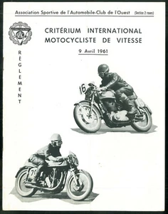 Règlement CRITERIUM INTERNATIONAL MOTOCYCLISTE 1961 LE MANS Programme course ACO - Picture 1 of 5