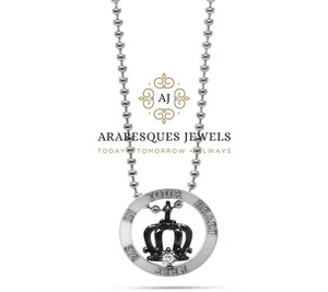 MENS KEEP ME IN YOUR HEART CROWN PENDANT/NECKLACE. STAINLESS STEEL. BLACK/SILVER - Picture 1 of 2