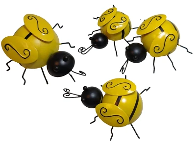 Arte de pared de metal, decoración de pared de abejorro, 4 piezas, colgar escultura de arte de abeja en 3D Foto 1 de 4