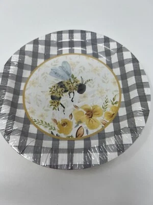 Bumblebee Disposable 7” Paper Plates Small Dessert Gingham Primitives By Kathy - Image 1 of 4