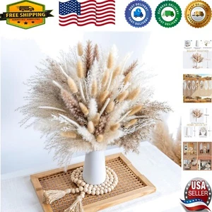 Natural Dried Pampas Grass with White Vase & Bead Garland - Eco-Friendly Decor - Picture 1 of 9