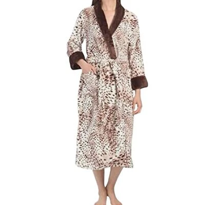 Bata larga cuello chal leopardo de las nieves de felpa cepillada Natori Foto 1 de 4