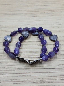 Amethyst Double Strand Sterling Silver Hook Clasp Bracelet - Picture 1 of 7