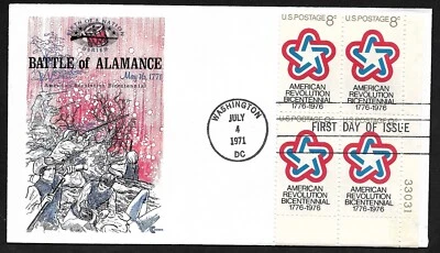 #1432 8c Bicentennial Emblem -Battle of Alamance-Cover Craft FDCPB4 Plt #33031 - Image 1 of 2