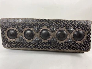 Gold embroidered clutch bag with dark pailletts on khaki ground - Picture 1 of 6
