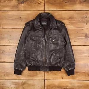 Vintage Aviatrix Leather Jacket L 90s Bomber Brown Zip Snap - Picture 1 of 7