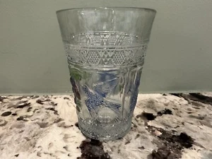 Antique EAPG Indiana Glass Bird & Strawberry Berry Tumbler Vtg Painted Pattern - Picture 1 of 10
