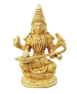 Saraswati Statue Brass Hindu Goddess of Knowledge Wisdom Sarasvati Idol 3.6 Inch - Picture 1 of 4