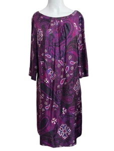 Banana Republic SILK Shift Dress 10 Purple Paisley Button Back Scoop Neck - Picture 1 of 7