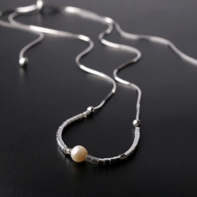 Collana A Catena Con Perla Di Acqua Dolce In Argento Sterling 925 - Immagine 1 di 4