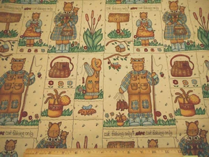 Quilt Fabric By Yard Cat Fishing Kitty Patch Lt Brown Spectrix Premium Cotton PC - Picture 1 of 2