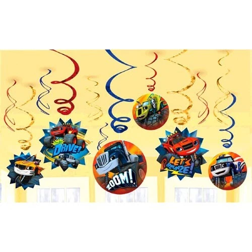 BLAZE and the MONSTER MACHINES HANGING SWIRL DECORATIONS (12pc) ~ Birthday Party - Image 1 of 1
