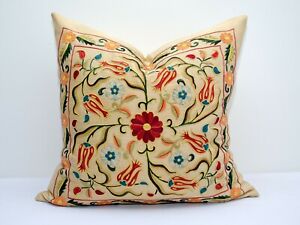 Tulips Spring Garden Suzani pillow cover Silk on Silk hand work Embroidery Top