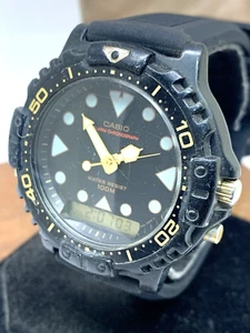 Casio Herrenuhr AQ-110 Quarz Analog Digital Alarm 44mm 740 Schwarz Kautschuk GEBRAUCHT - Bild 1 von 13
