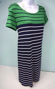 Max Studio Womens Tunic Dress Scoop Neck  Navy Green Stripe Size Small MSRP $98 - Picture 1 of 9
