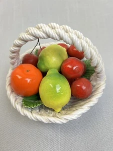 Ceramic Fruit Basket Colorful Home Decor  5" Traditional Cottage Cherries Orange - Picture 1 of 7