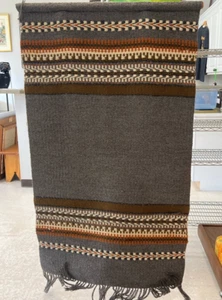 Large Vintage Woven Wool Wall Hanging Geometric Stripes Fringe 35"x65" Rustic - Picture 1 of 3