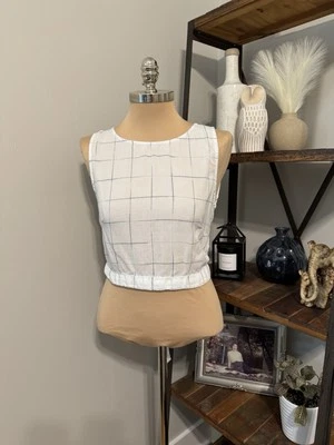 Bella Dahl 100% Tencel Lyocell White Sleeveless Plaid Crop Shirt Tank Top SZ MED - Image 1 of 4