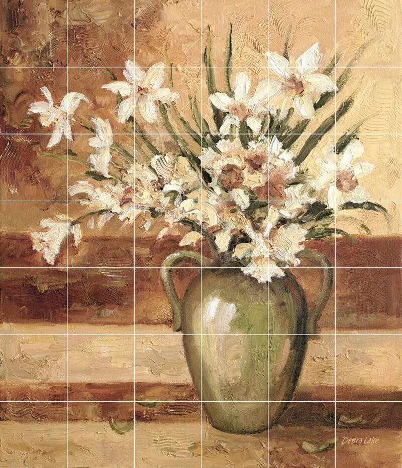 Mural de azulejos de cerámica para salpicadero cocina/baño floral - narcisos de principios de verano Foto 1 de 1