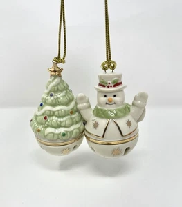 LENOX JINGLE BELLS  CHRISTMAS TREE CERMAMIC ORNAMENTS SET OF 2 PRE- OWNED - Picture 1 of 7