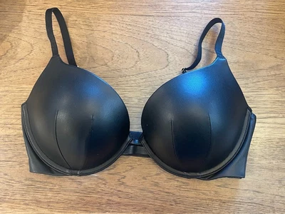 Victoria's Secret Pure Black 34A Very Sexy Faux Leather Push Up 1 Cup Bra VS - image 1 of 2