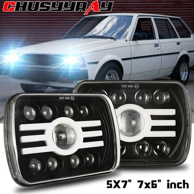 Par de faros LED 7x6 5x7 Halo DRL para Toyota Corolla 1981 1982 1983-1992 Foto 1 de 4
