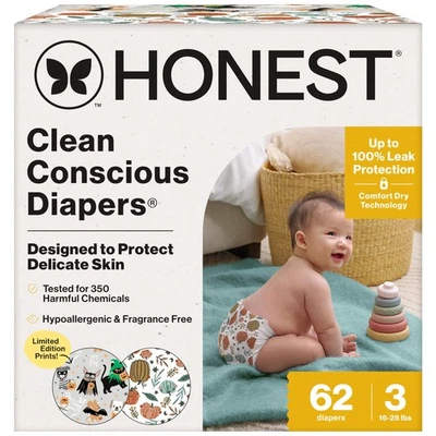 Honest Co. Pañales hipoalergénicos a prueba de fugas talla 3 62ct (16-28lb)  Foto 1 de 4