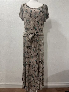Dress Barn beige braun türkis metallic Blumen Flügelärmel Stretchkleid GR.16 A-Linie - Bild 1 von 18