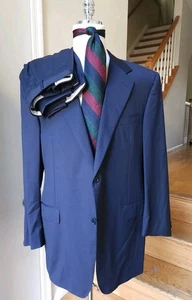 Canali Blue Pinstripe 100% Wool Suit Men Size ~US46L/EU56L Pant 41" x 32.5" - Picture 1 of 24